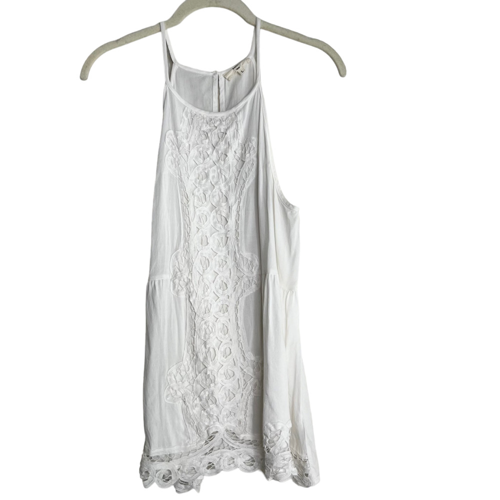 Entro Womens Sleeveless Summer Blouse Large White Racerback Crochet Trim Rayon